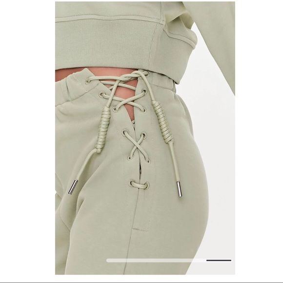 Forever 21 French Terry beige lace up joggers size small - Picture 8 of 11